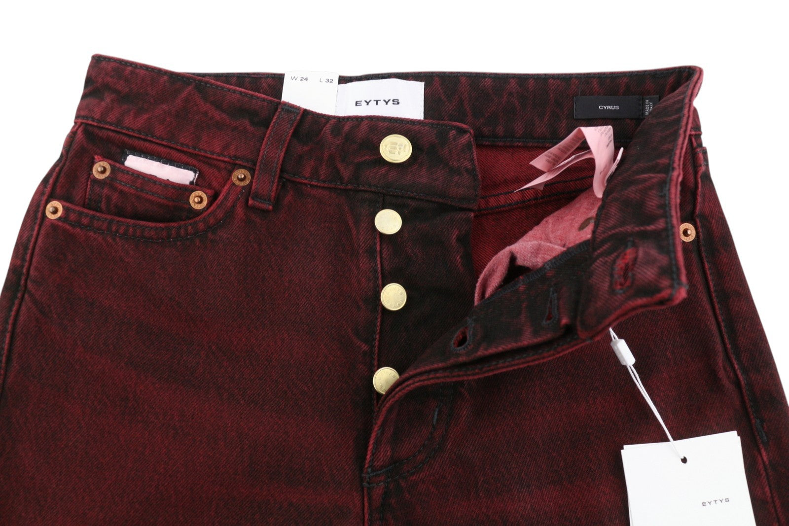EYTYS Cyrus Sumac Relaxed Flare Women Jeans W24/L32 Burgundy Faded RRP370