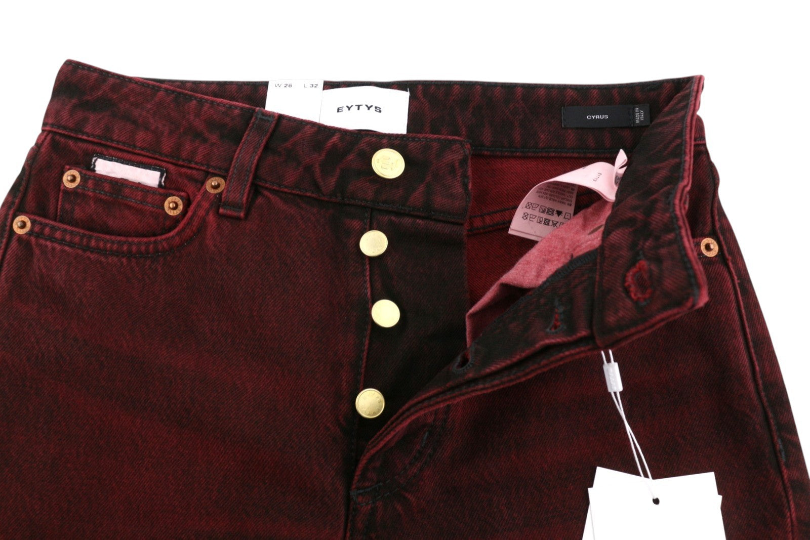 EYTYS Cyrus Sumac Loose Bootcut Women Jeans W25/L32 Burgundy Faded RRP370