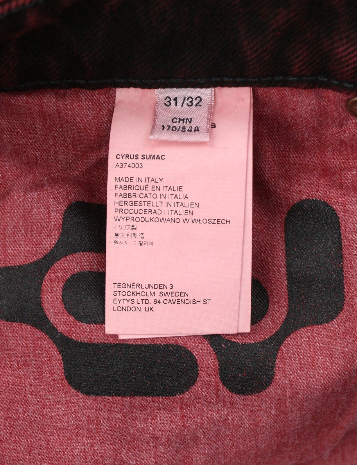 EYTYS Cyrus Sumac Easy Bootcut Men Jeans W31/L32 Burgundy Unisex RRP370