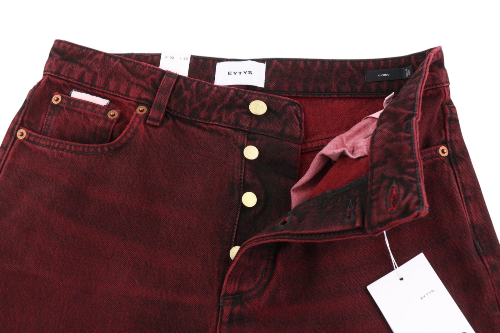 EYTYS Cyrus Sumac Relaxed Flare Men Jeans W32/L32 Burgundy Unisex RRP370