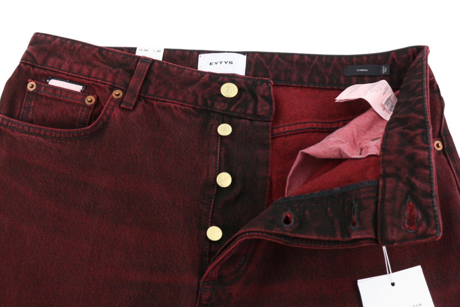 EYTYS Cyrus Sumac Easy Flare Men Jeans W34/L32 Burgundy Unisex RRP370