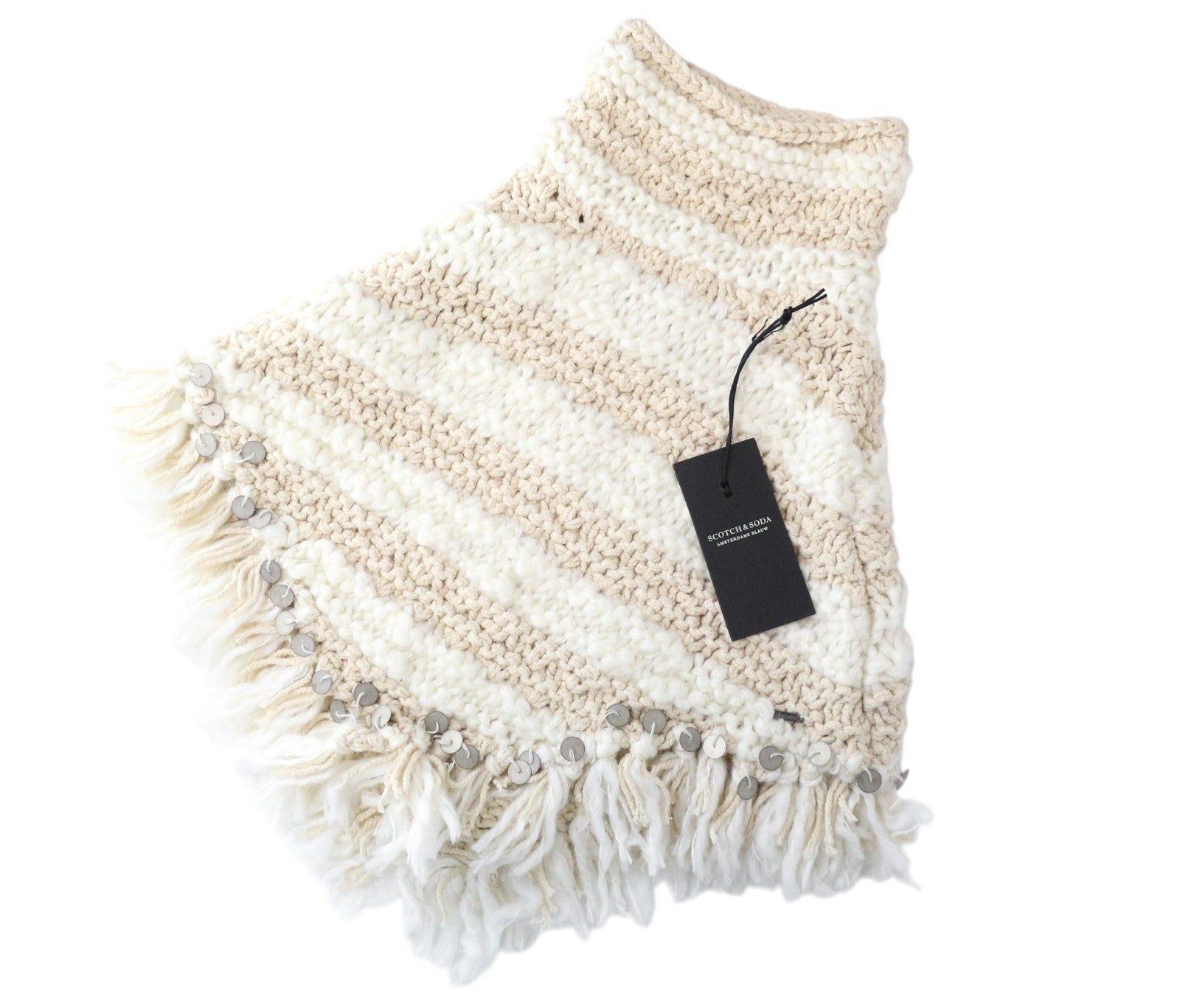 SCOTCH & SODA Ams Blauw Women Scarf OS Green Beige Patterns Knitted Tassels