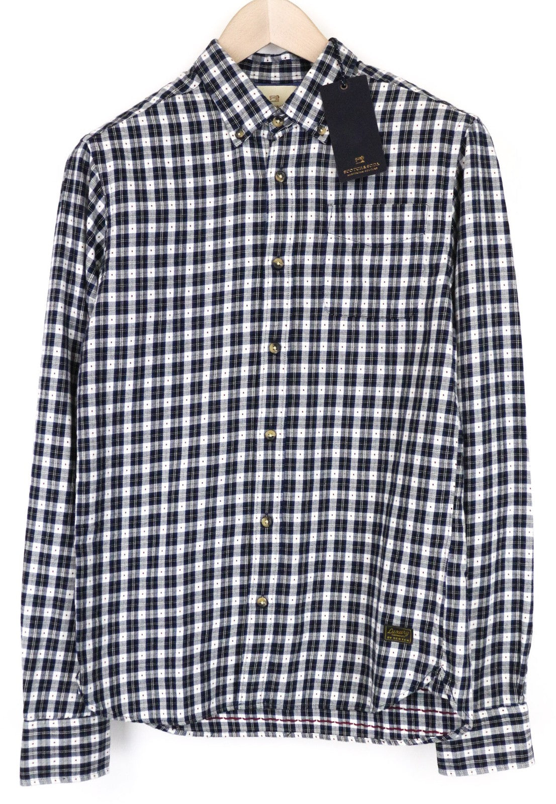 SCOTCH & SODA Men Shirt S Navy Blue Pure Cotton Tartan Plaid Check Button-Down
