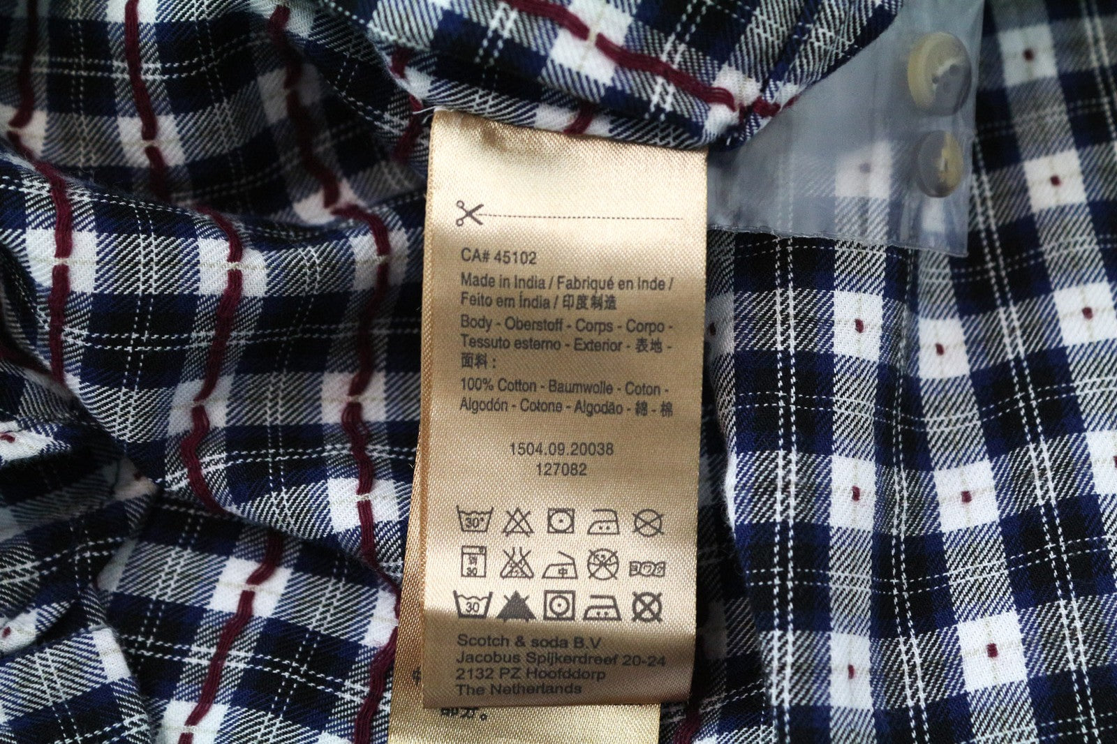 SCOTCH & SODA Men Shirt S Navy Blue Pure Cotton Tartan Plaid Check Button-Down
