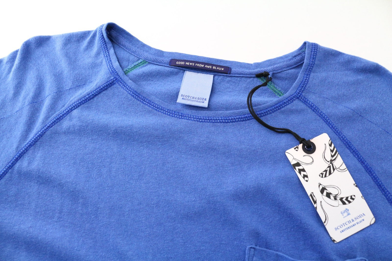 SCOTCH & SODA Men T-Shirt S Light Blue Crew Neck Jersey Cotton Pullover