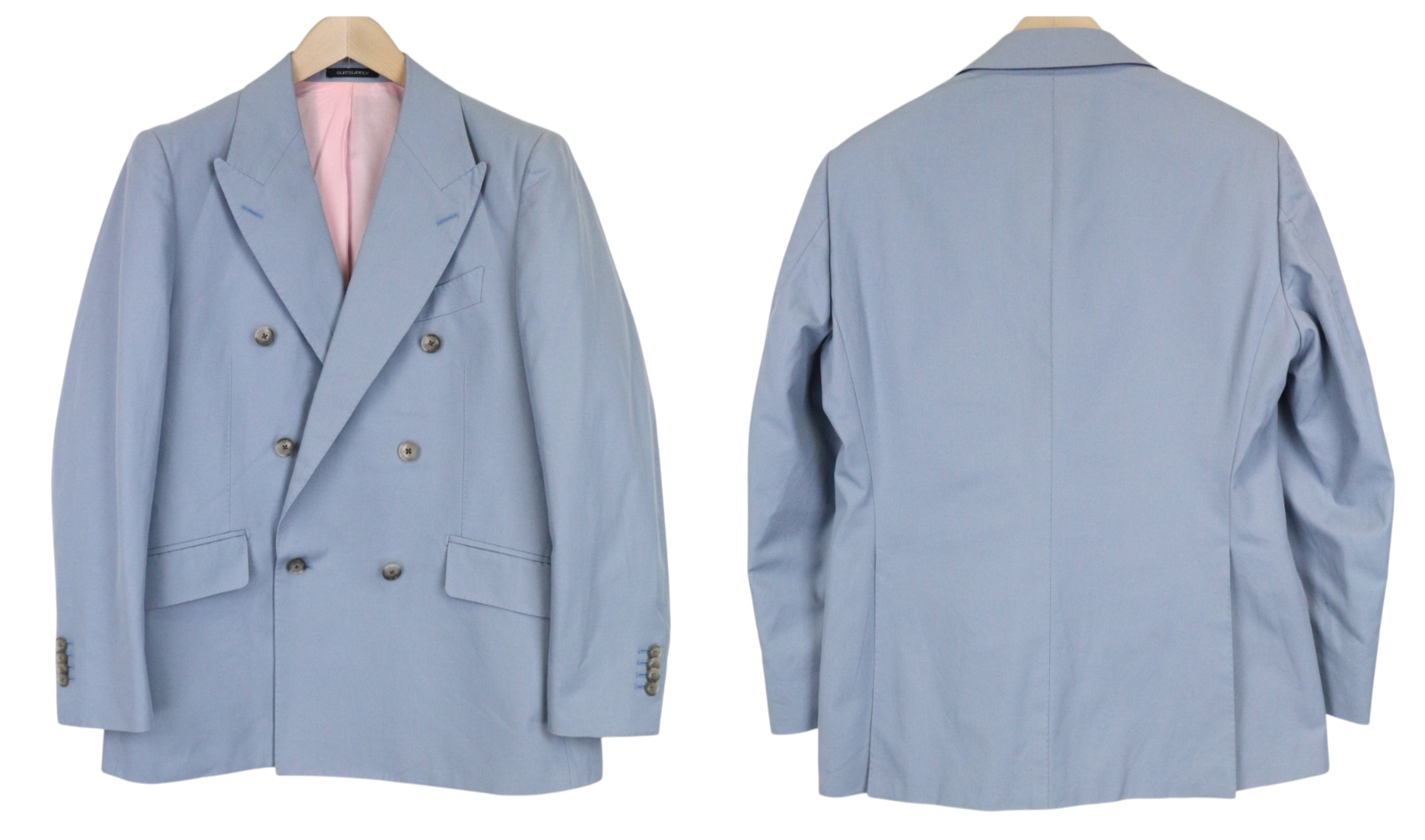 SUITSUPPLY La Spalla Men Suit UK40S Egyptian Cotton Blue Slim 2Pc Double-Breast