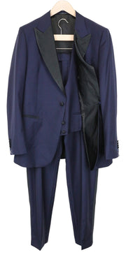 SUITSUPPLY Lazio Tuxedo Men Suit UK42R Blue Slim 3-Piece Pure S130s Wool Peak