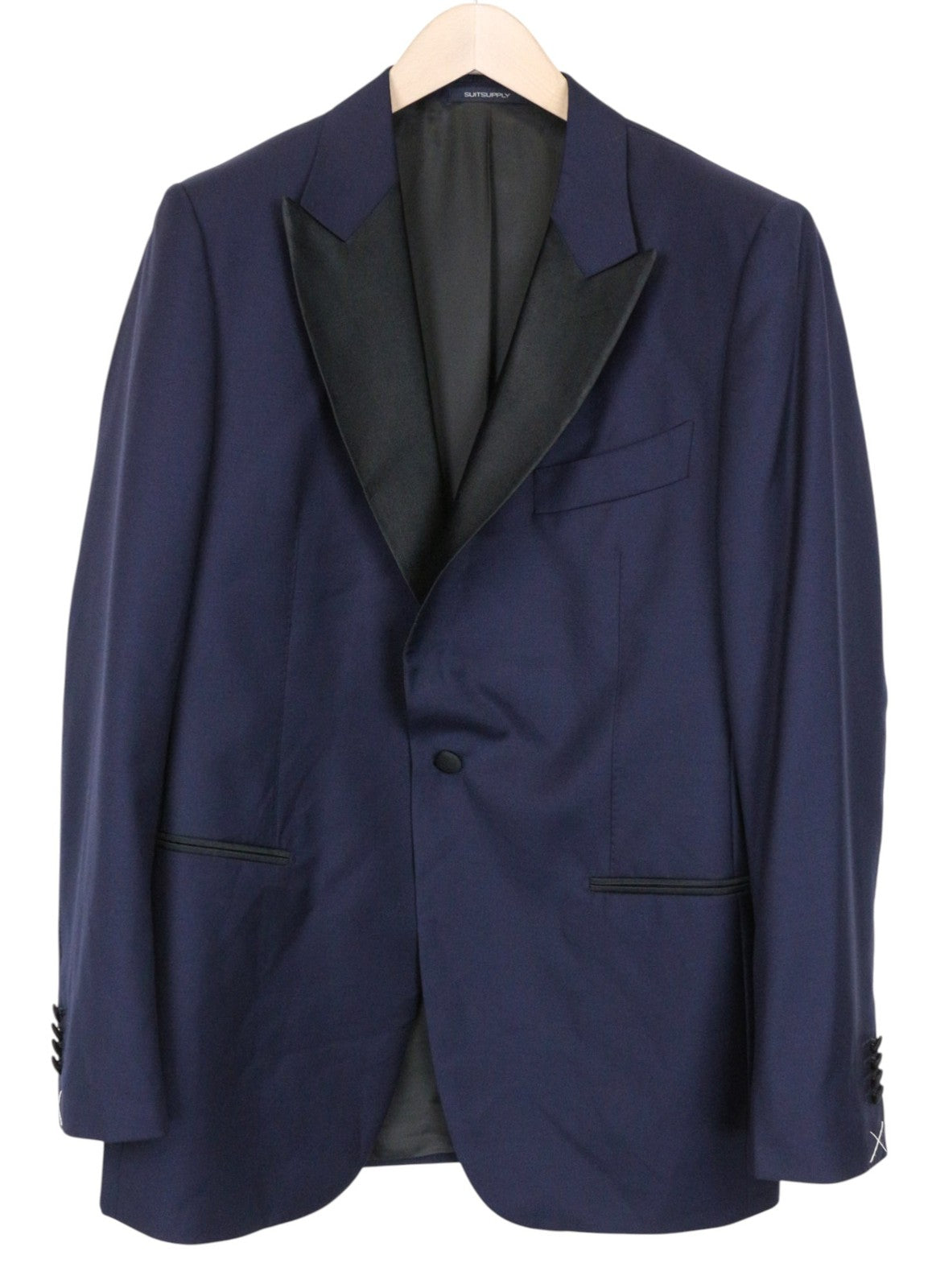 SUITSUPPLY Lazio Tuxedo Men Suit UK42R Blue Slim 3-Piece Pure S130s Wool Peak