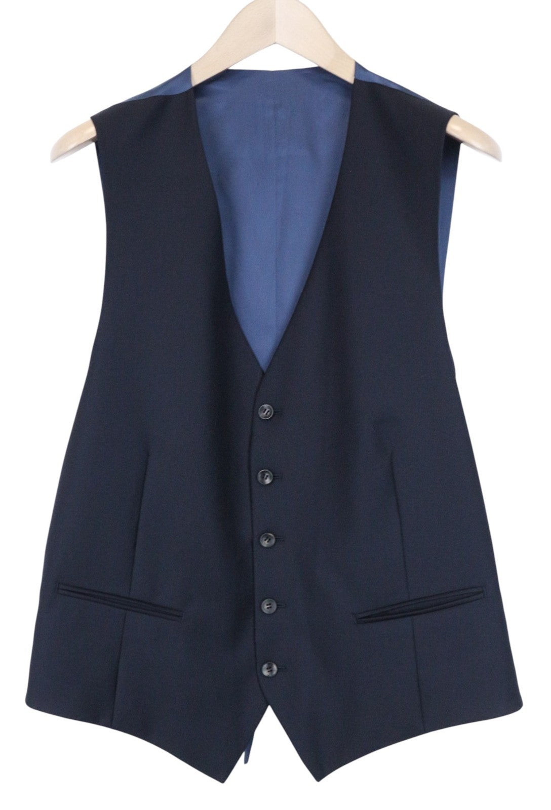 SUITSUPPLY Ferrara Men Suit UK44L Navy Blue Slim 2-Piece Pure Wool Flat-Front