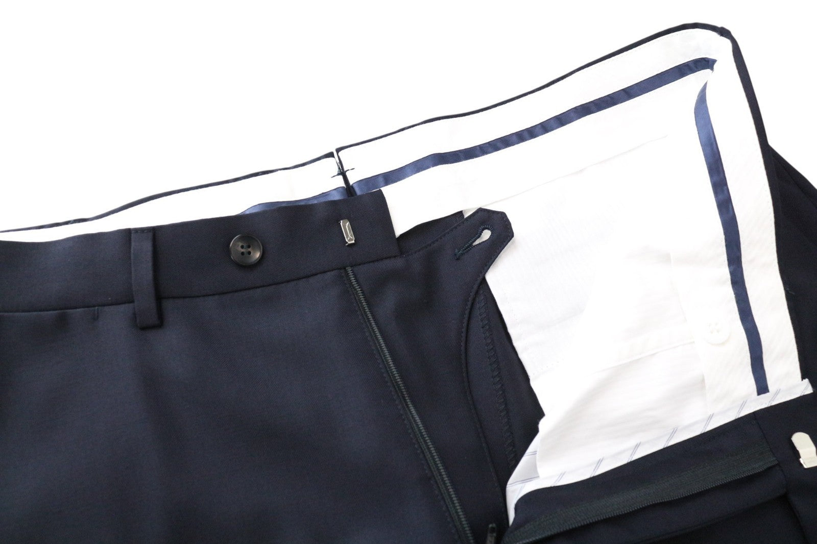 SUITSUPPLY Ferrara Men Suit UK44L Navy Blue Slim 2-Piece Pure Wool Flat-Front