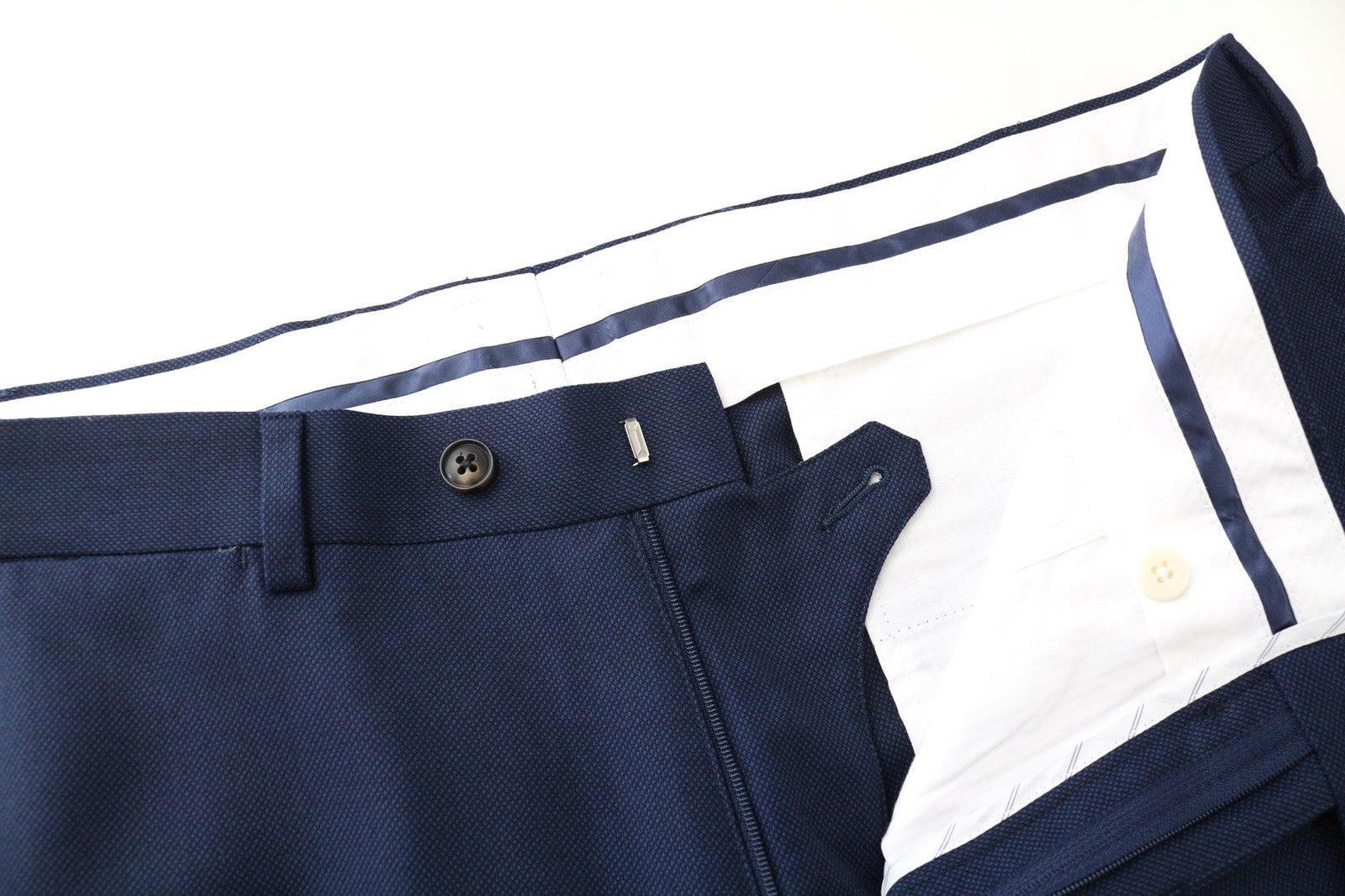 SUITSUPPLY Brescia Men Trousers UK36R Blue Slim Bird's Eye Check Pure Wool