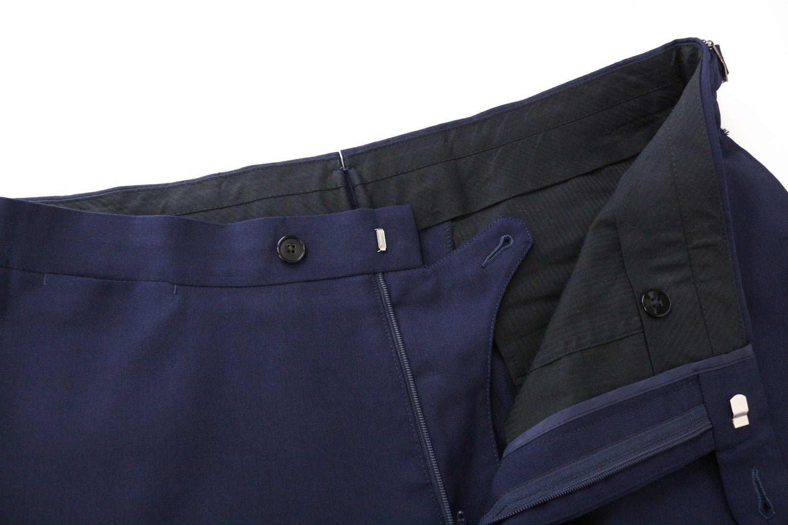 SUITSUPPLY Brescia Men Trousers UK42R Navy Formal Slim Pure Wool Flat-Front