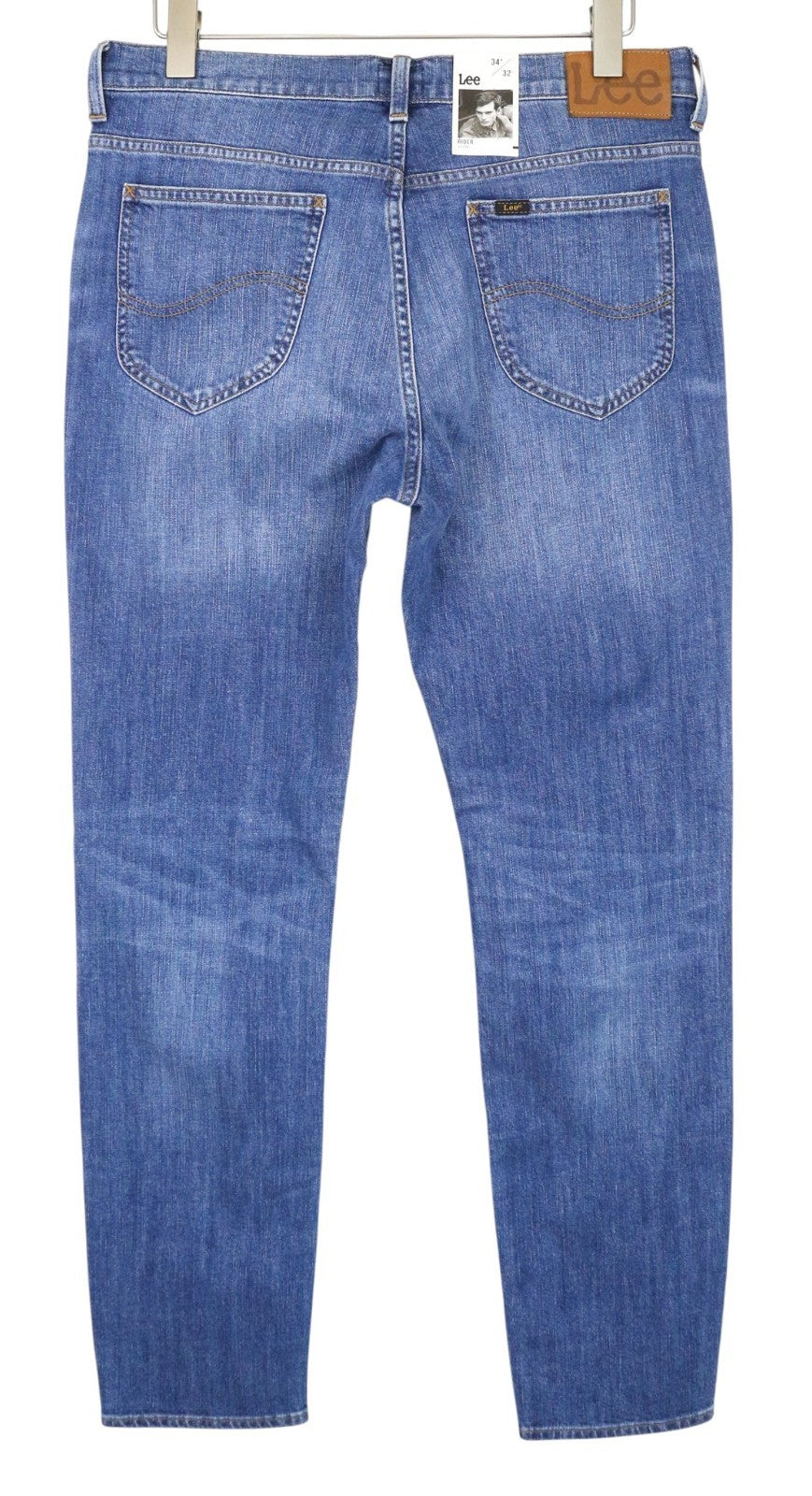 LEE Rider Men Jeans W34/L32 Mid Blue Distressed Slim Stretch Zip-Fly Classic