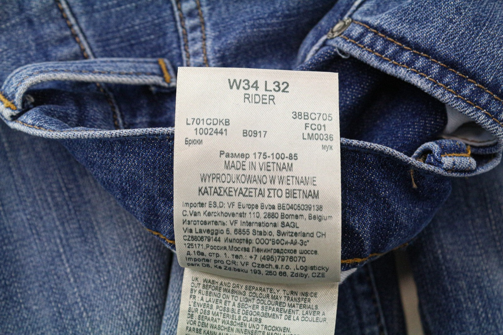 LEE Rider Men Jeans W34/L32 Mid Blue Distressed Slim Stretch Zip-Fly Classic