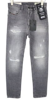 DIESEL D-Eetar 0890F Men Jeans W28/L32 Grey Distressed Tapered Buttoned Stretch