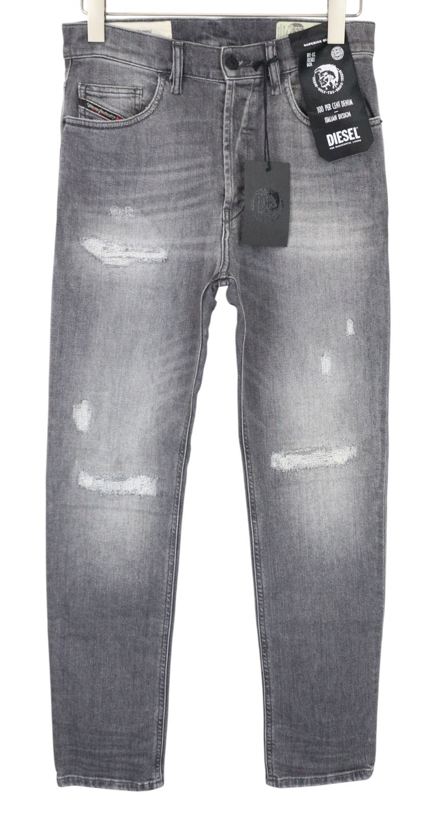 DIESEL D-Eetar 0890F Men Jeans W28/L32 Grey Distressed Tapered Buttoned Stretch