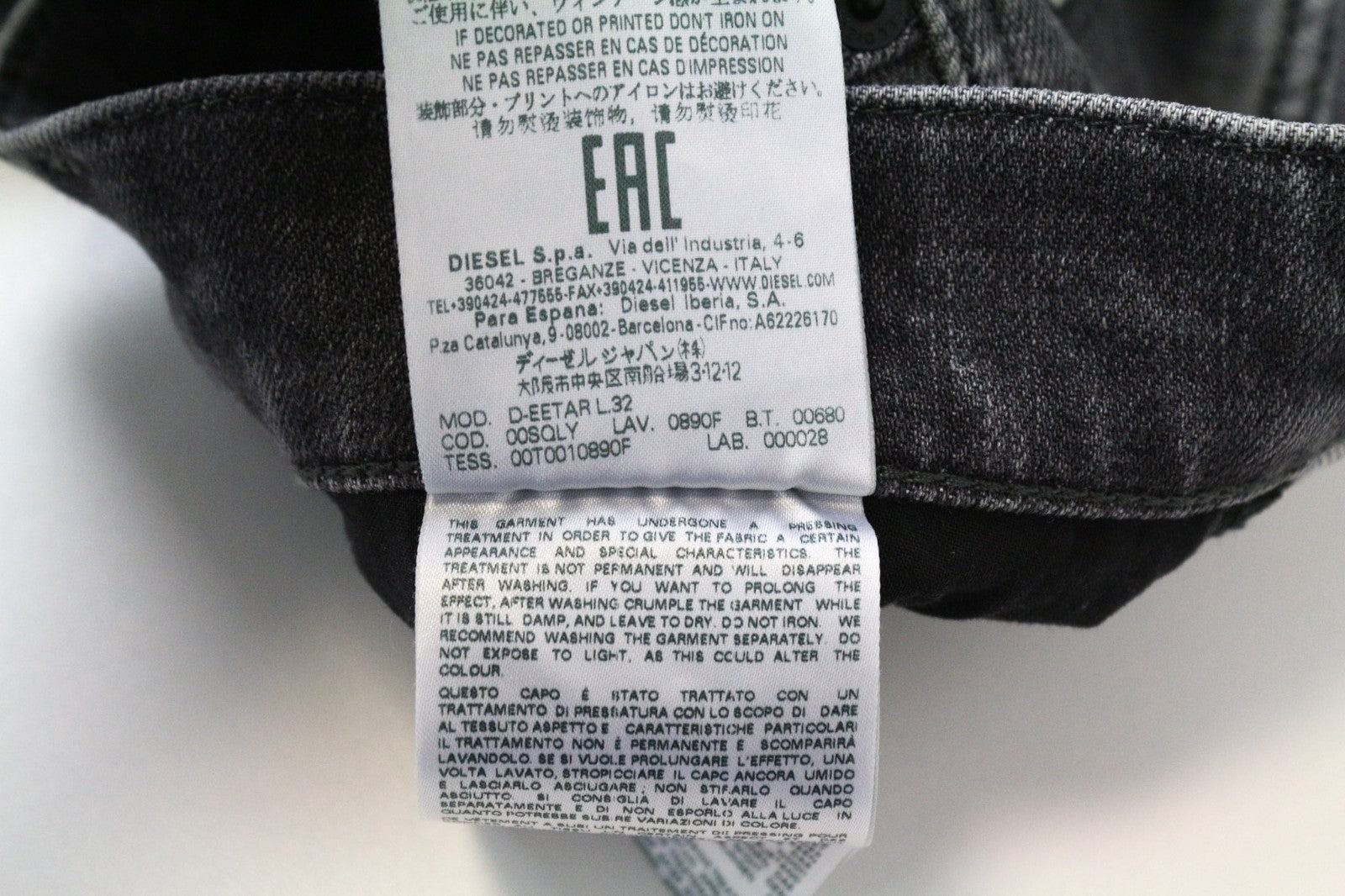 DIESEL D-Eetar 0890F Men Jeans W28/L32 Grey Distressed Tapered Buttoned Stretch