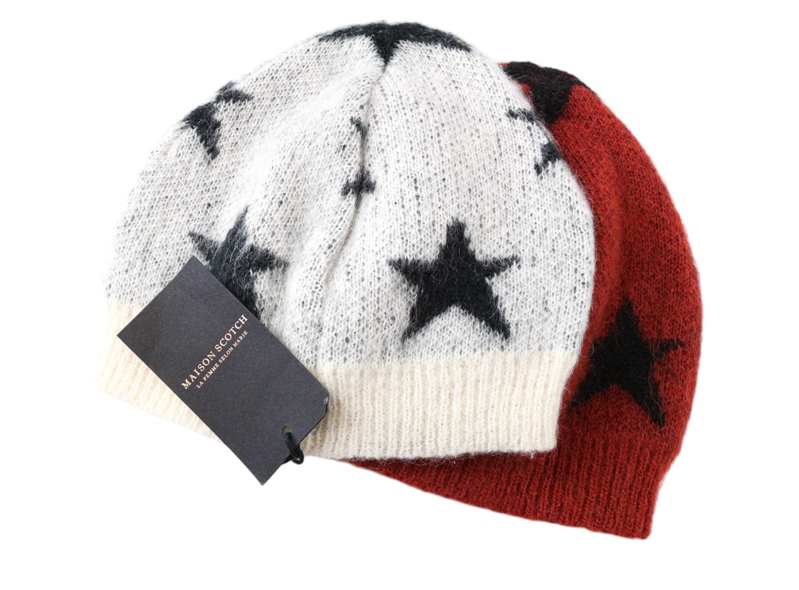 MAISON SCOTCH Women Hat One Size Grey Beanie Stars 2-Pack Knit Mohair Blend