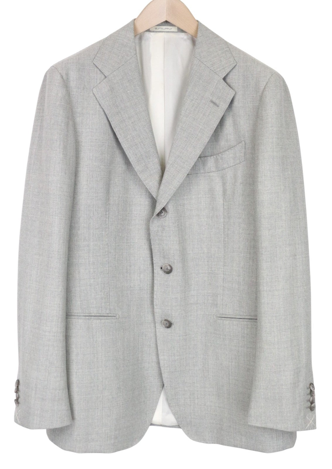 SUITSUPPLY Havana Jetted Men Suit UK44R Grey Melange Slim 2-Piece Pure Wool
