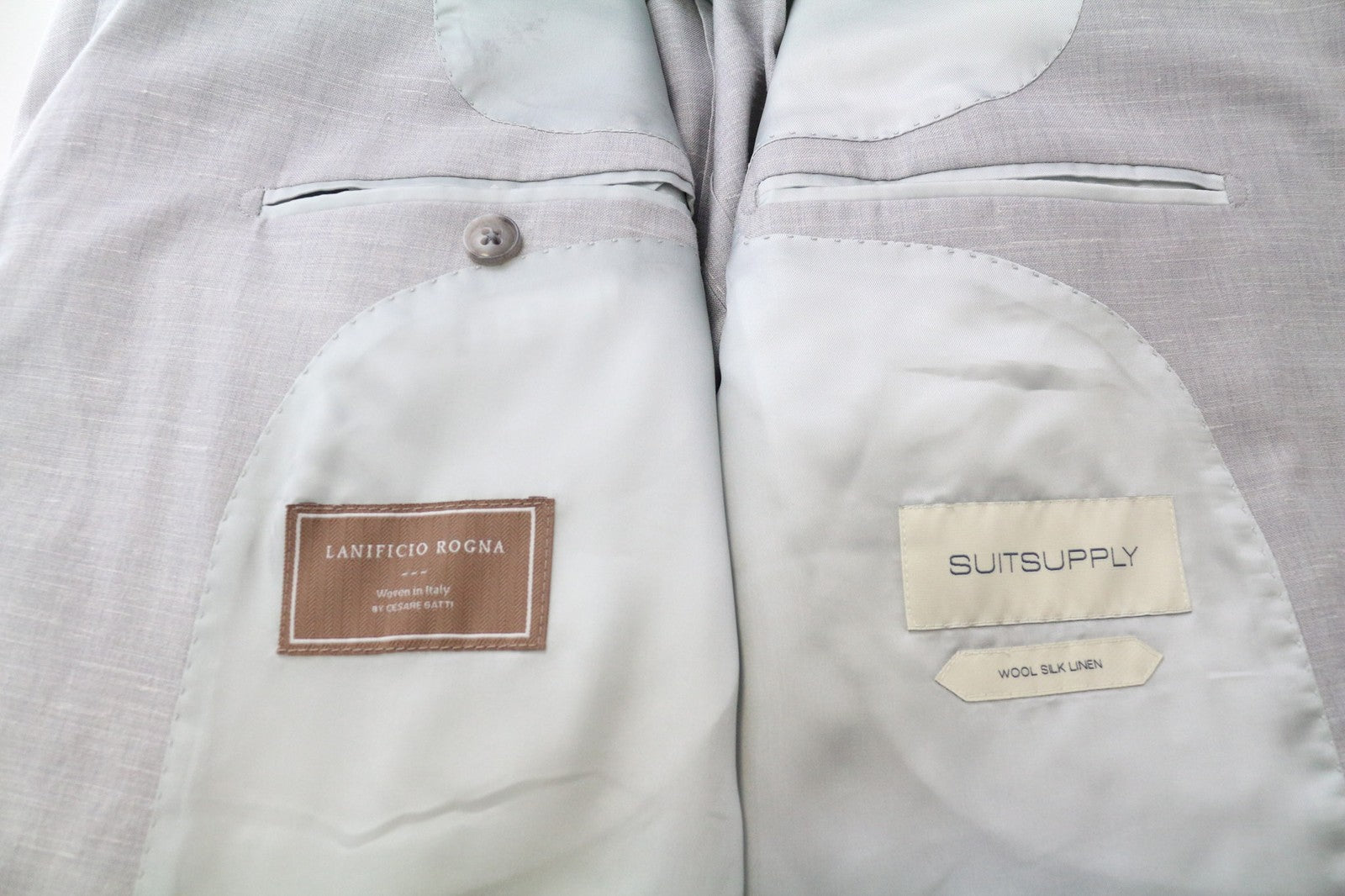 SUITSUPPLY Havana Jetted Men Suit UK50R Grey Melange Slim 2Pc Wool Silk Linen