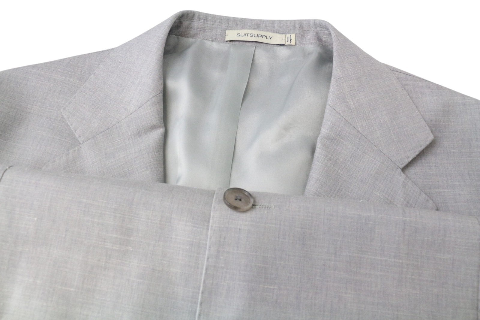 SUITSUPPLY Havana Jetted Men Suit UK50R Grey Melange Slim 2Pc Wool Silk Linen