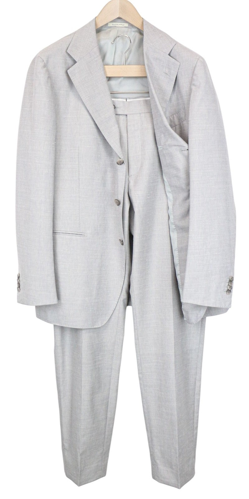 SUITSUPPLY Havana Jetted Men Suit UK46R Grey Slim 2Piece Wool Silk Linen