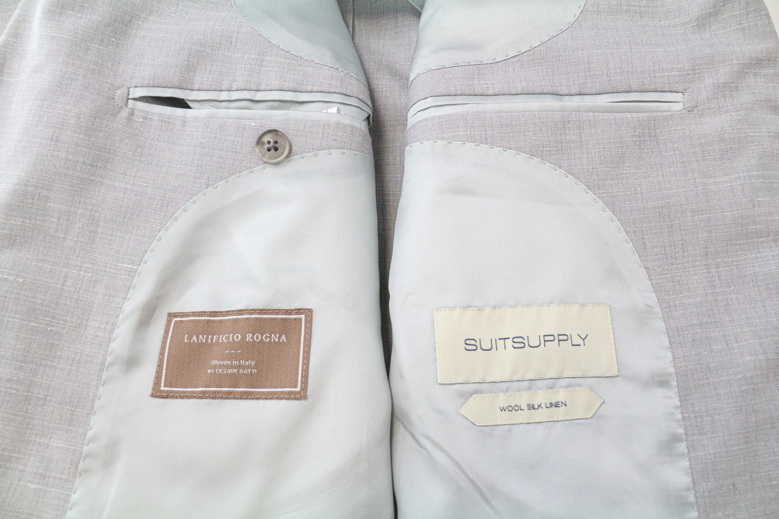 SUITSUPPLY Havana Jetted Men Suit UK46R Grey Slim 2Piece Wool Silk Linen