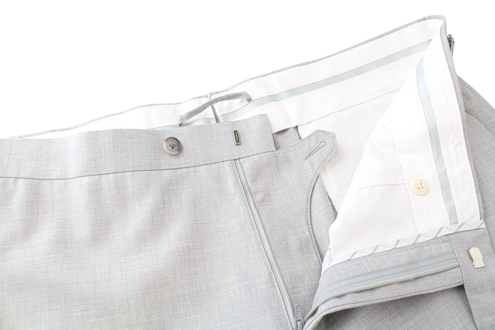 SUITSUPPLY Havana Jetted Men Suit UK46R Grey Slim 2Piece Wool Silk Linen