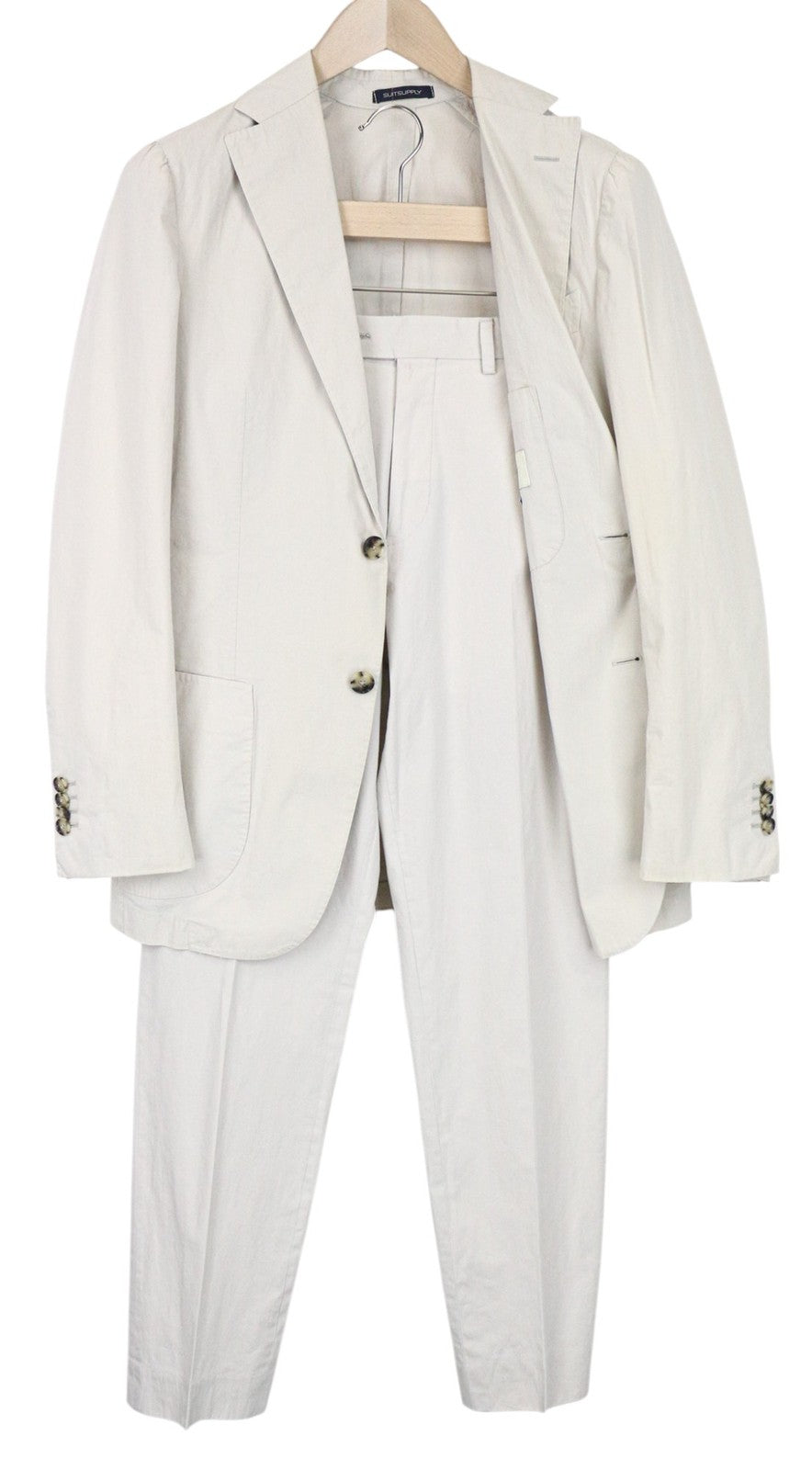 SUITSUPPLY Lazio Patch Unconstructed Men Suit UK36R Beige Slim 2-Piece Cotton