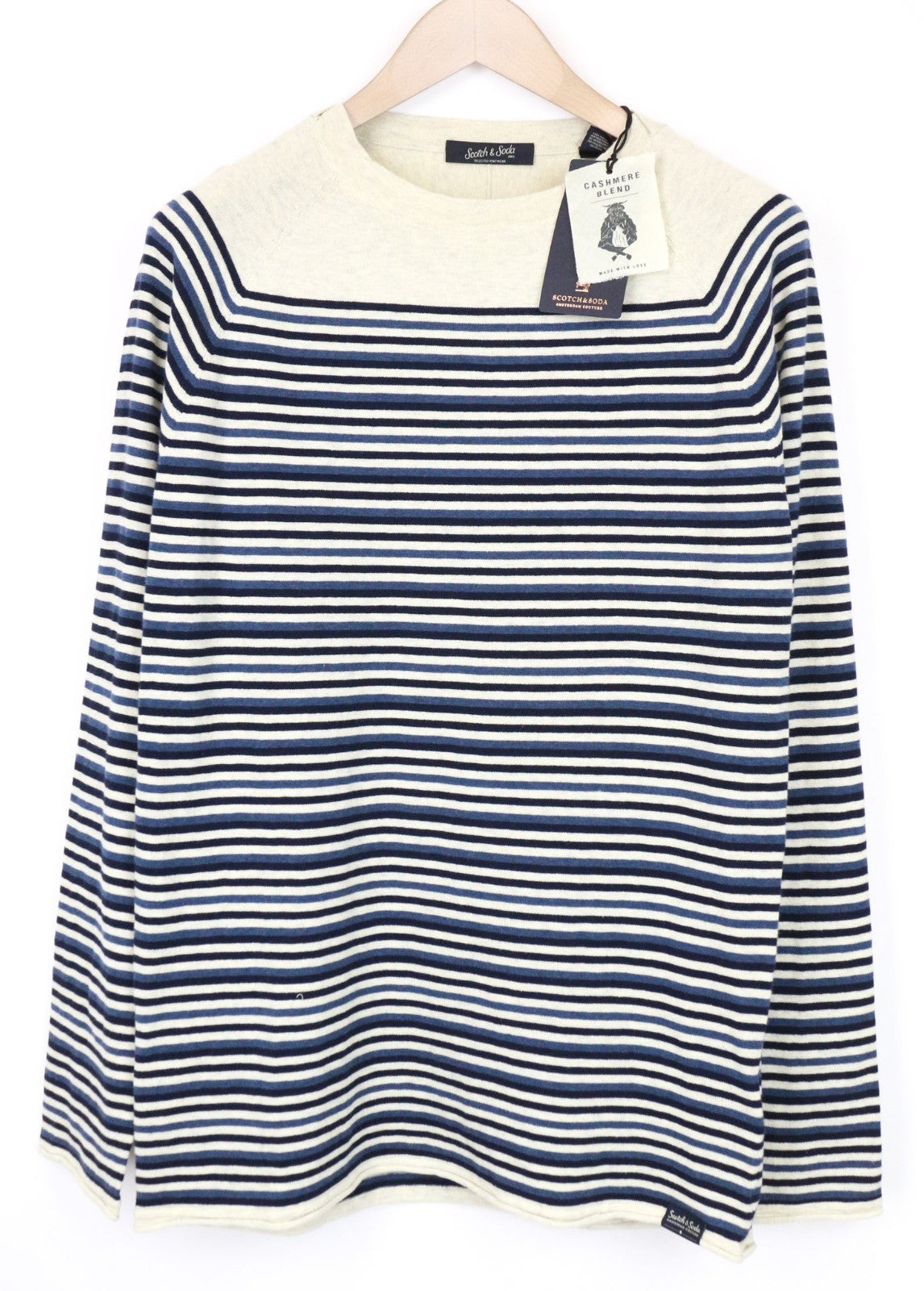 SCOTCH & SODA Men Sweatshirt M Blue Cotton Cashmere Striped Pullover