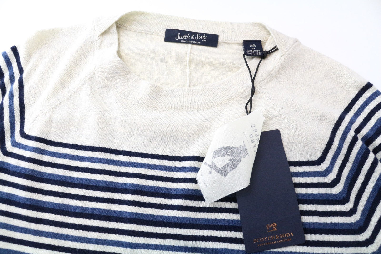 SCOTCH & SODA Men Sweatshirt M Blue Cotton Cashmere Striped Pullover