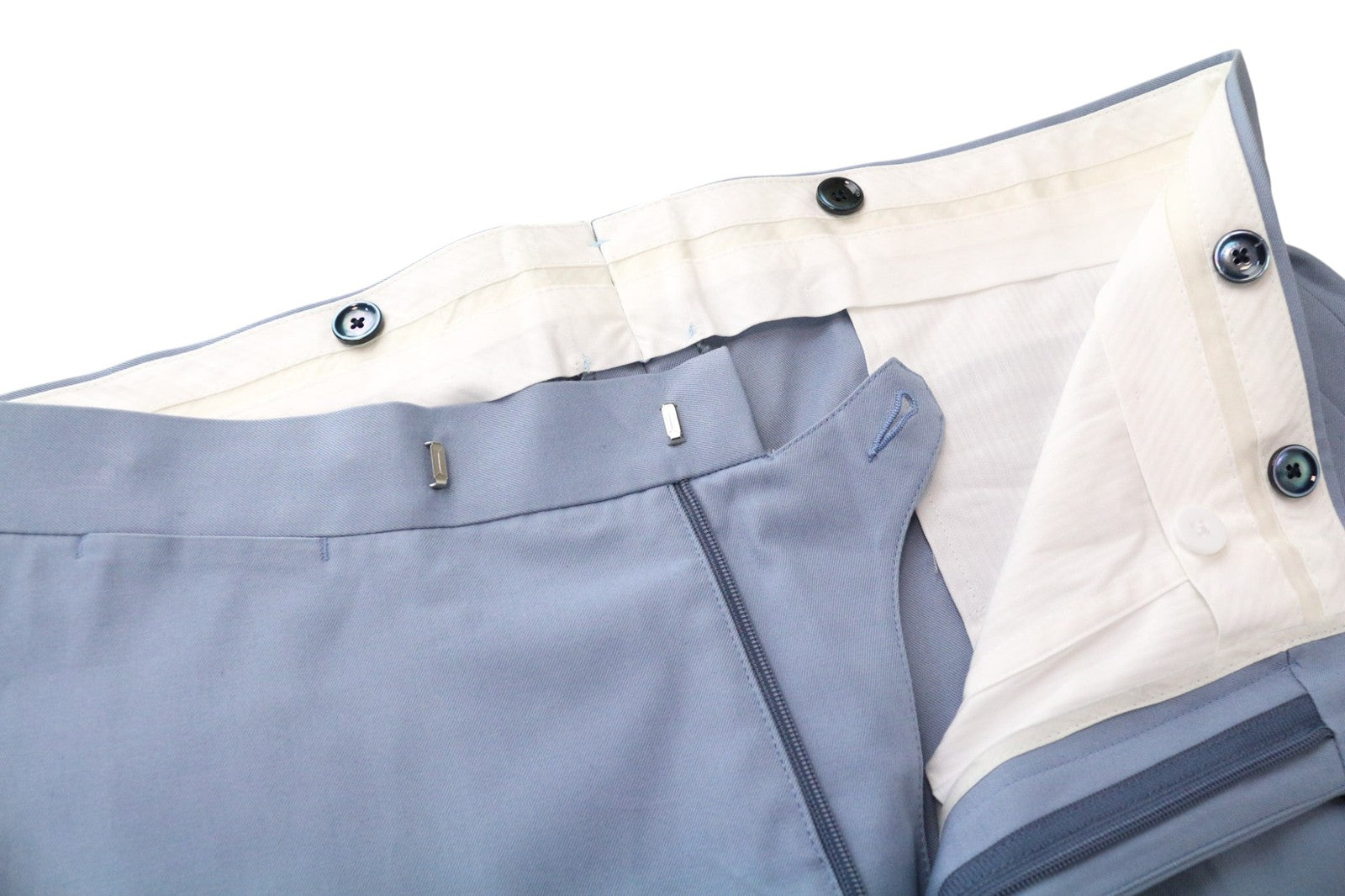 SUITSUPPLY Brescia Men Trousers UK38R Blue Pure Cotton Pleated Front Formal