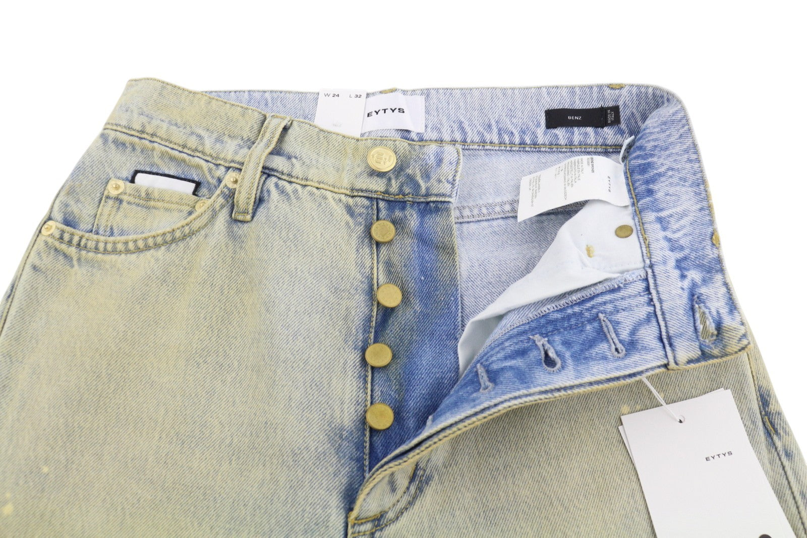EYTYS Benz Bronze Baggy Fit Women's Jeans W24/L32 Blue Faded Aged Paint RRP370