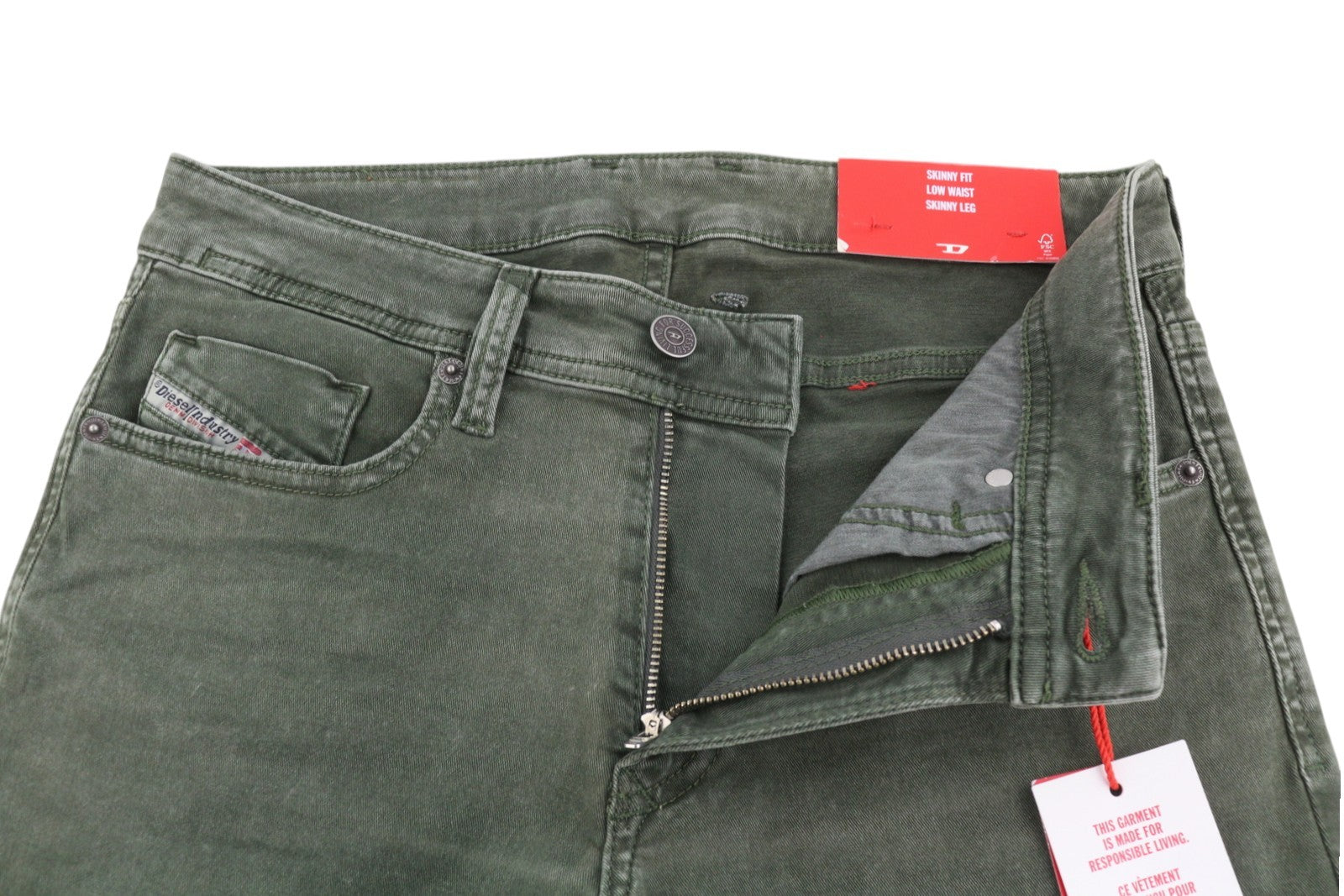 DIESEL 1979 Sleenker 0ENAK Men's Jeans W28/L32 Green Whiskers Low Waist Skinny