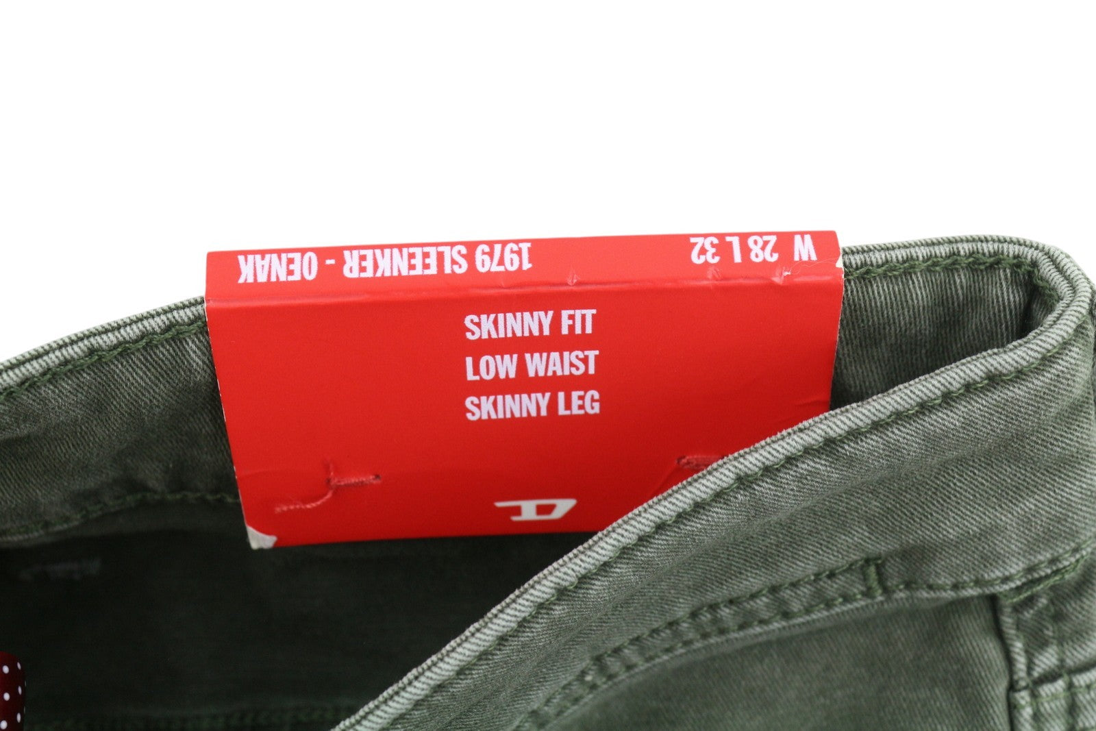 DIESEL 1979 Sleenker 0ENAK Men's Jeans W28/L32 Green Whiskers Low Waist Skinny
