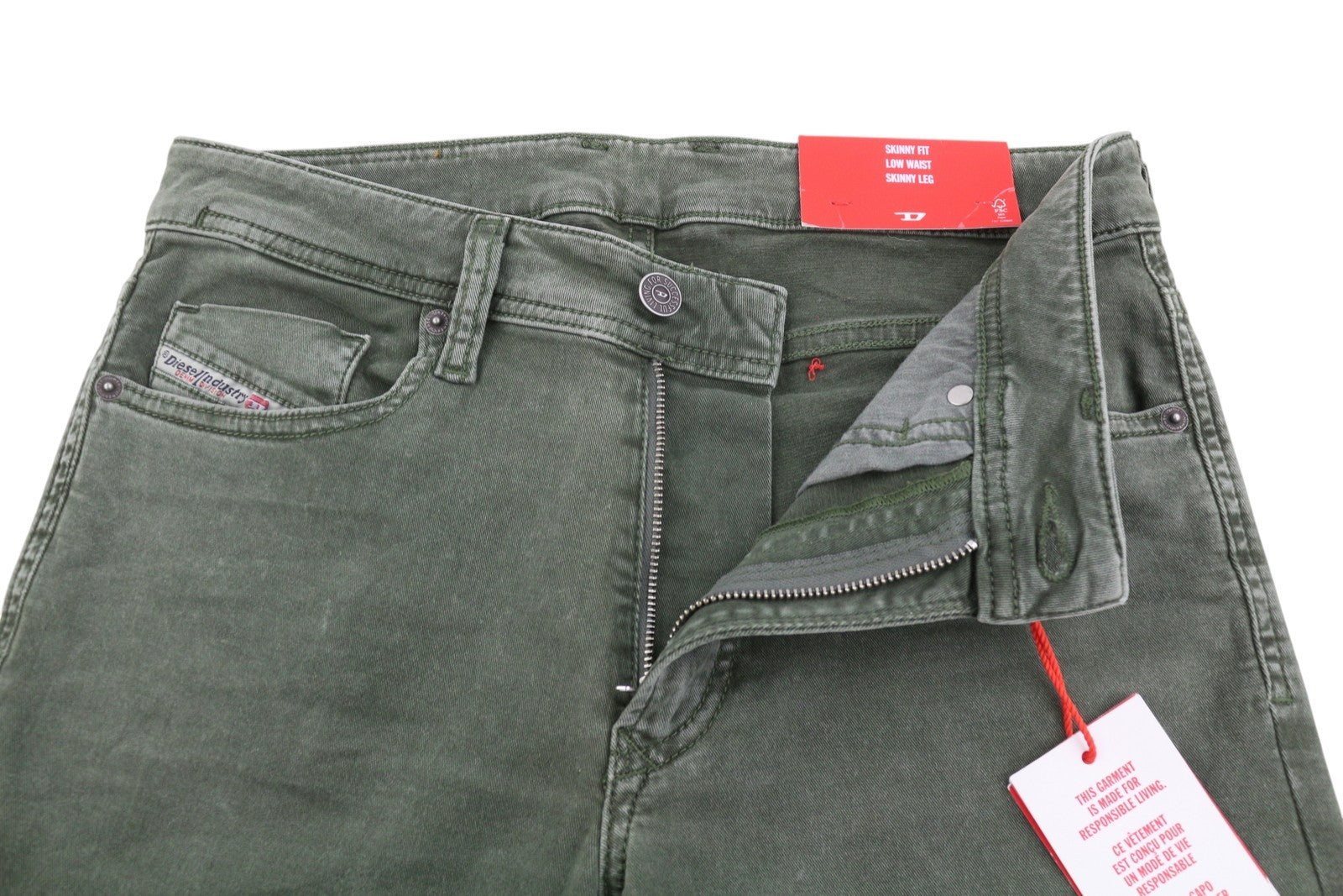 DIESEL 1979 Sleenker 0ENAK Men's Jeans W29/L32 Green Whiskers Low Waist Skinny