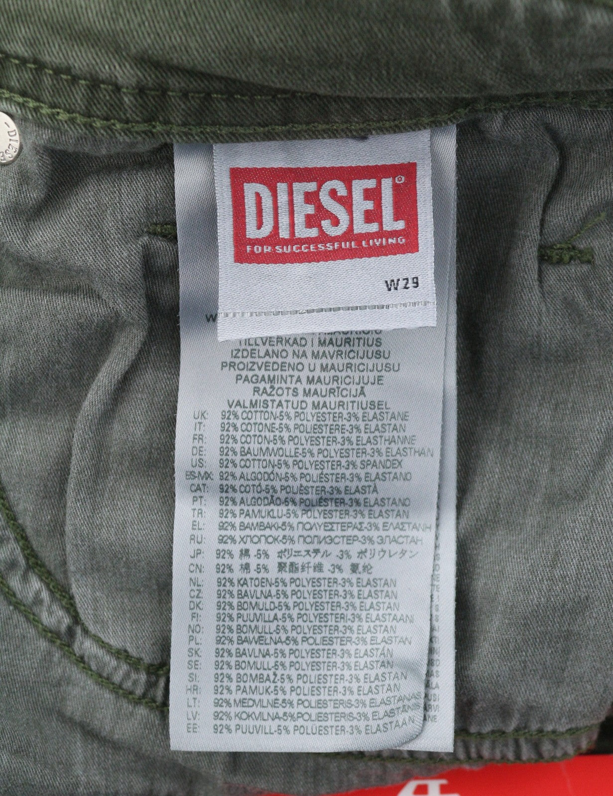 DIESEL 1979 Sleenker 0ENAK Men's Jeans W29/L32 Green Whiskers Low Waist Skinny