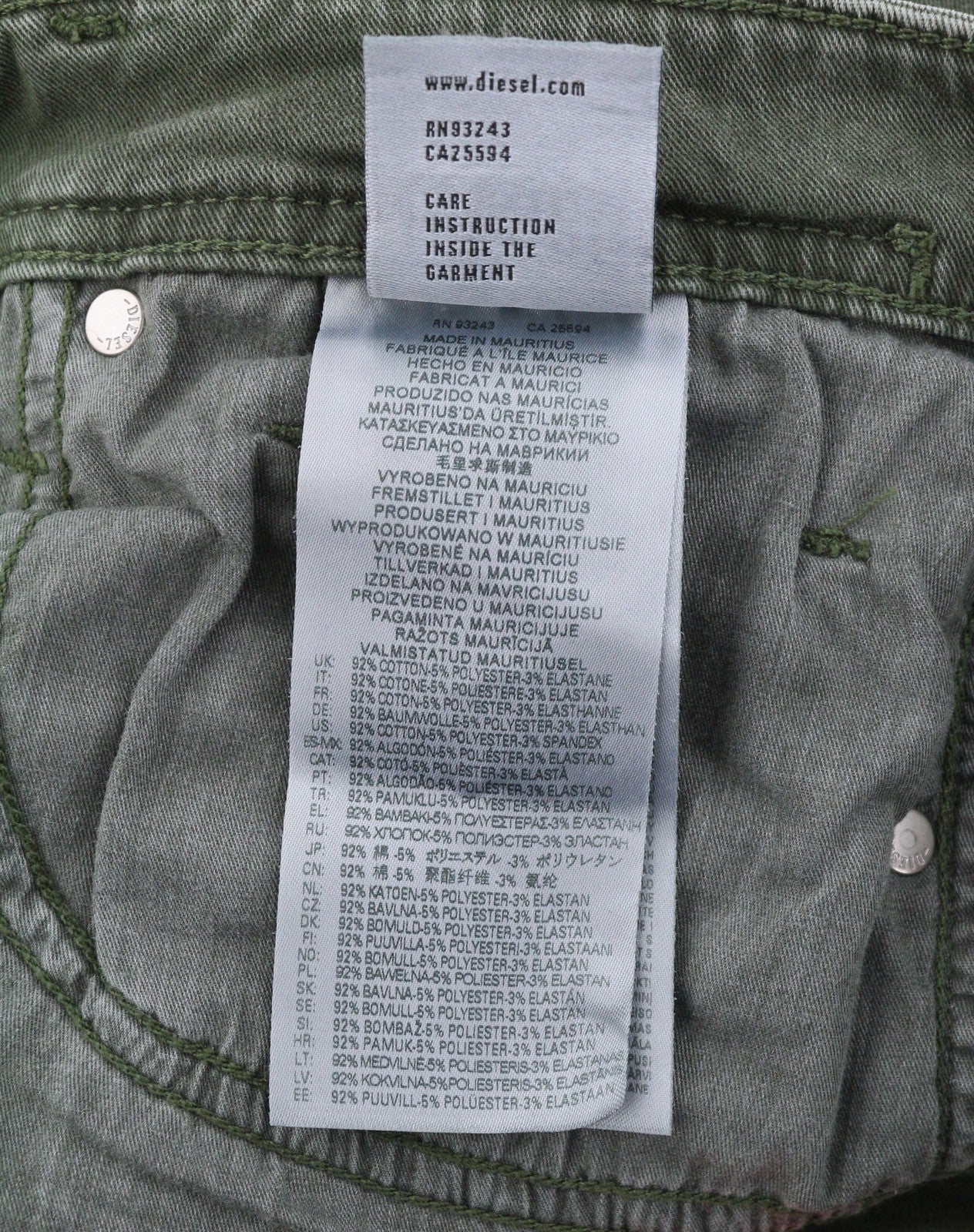 DIESEL 1979 Sleenker 0ENAK Men's Jeans W29/L32 Green Whiskers Low Waist Skinny