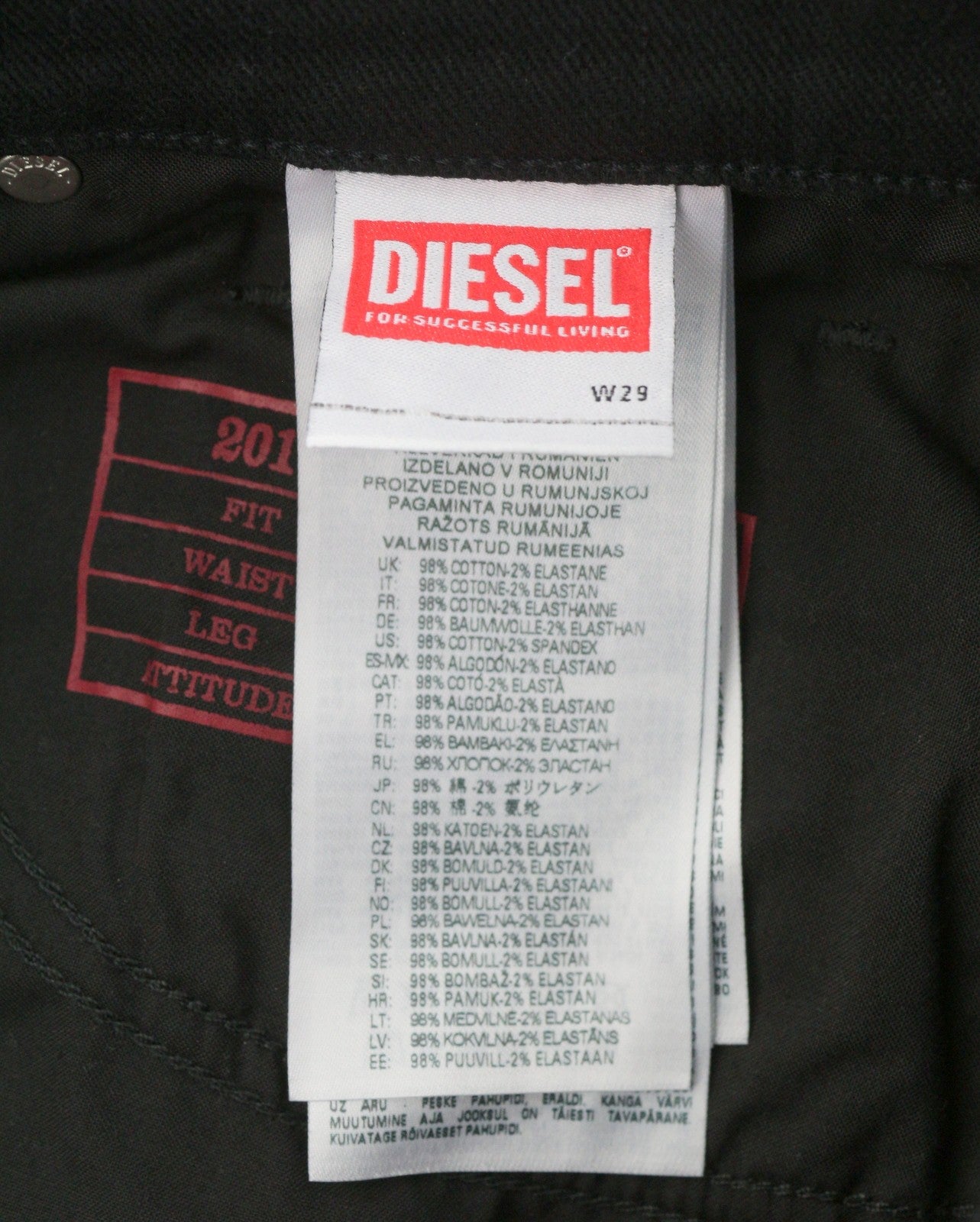 DIESEL 2019 D-Strukt 069YP Men's Jeans W29/L34 Black Mid Waist Slim Fit Zip Fly
