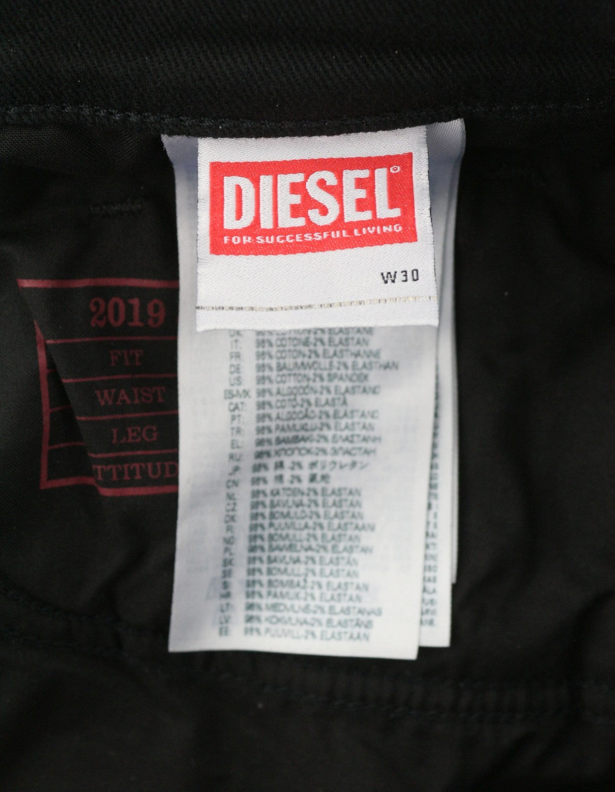DIESEL 2019 D-Strukt 069YP Men's Jeans W30/L34 Black Mid Waist Slim Fit Zip Fly