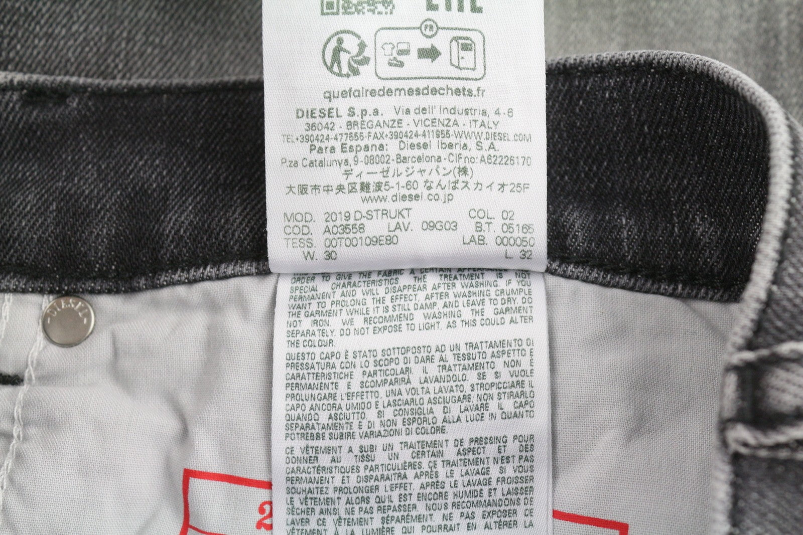 DIESEL 2019 D-Strukt 09G03 Men's Jeans W30/L32 Grey Faded Distress Slim