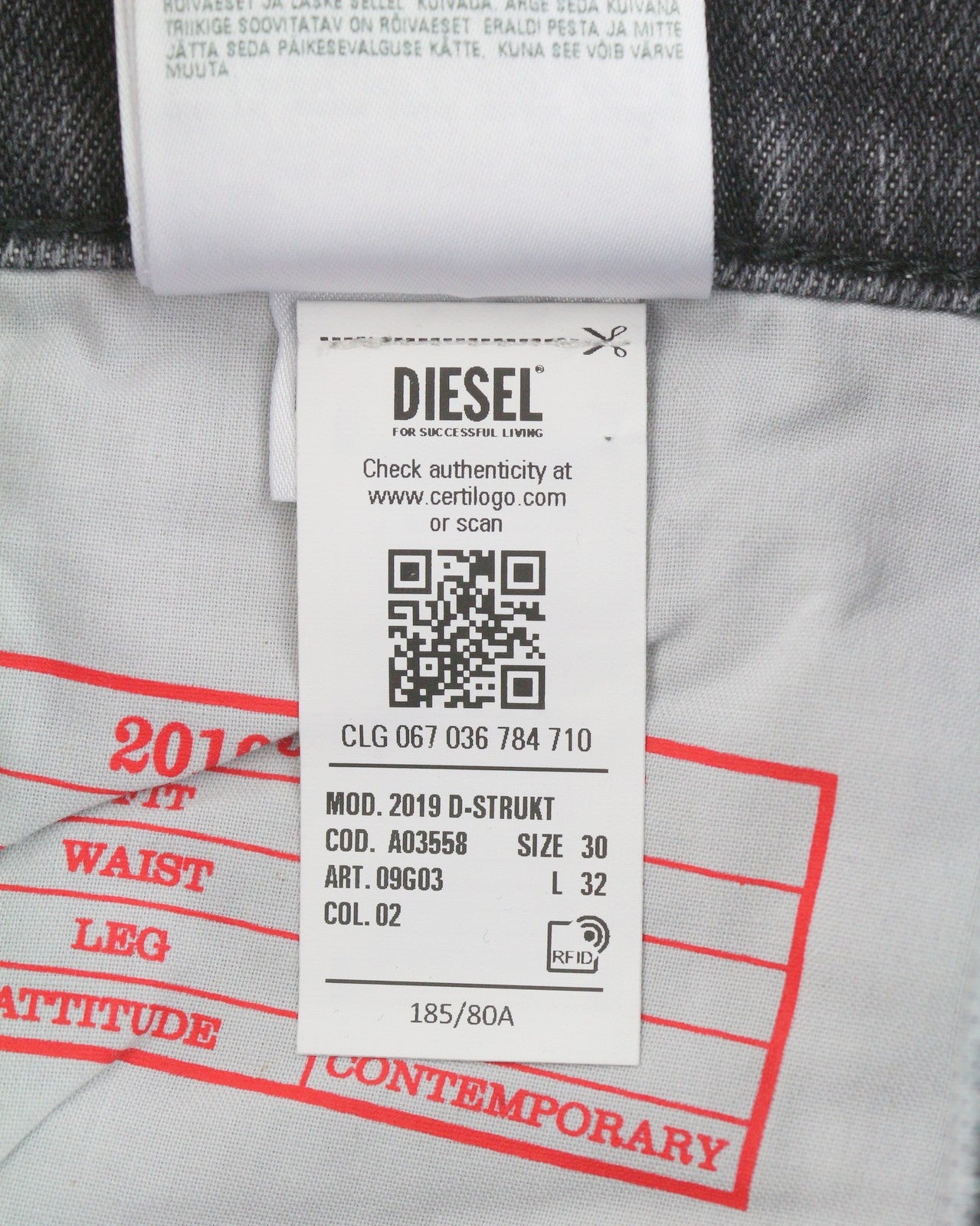 DIESEL 2019 D-Strukt 09G03 Men's Jeans W30/L32 Grey Faded Distress Slim