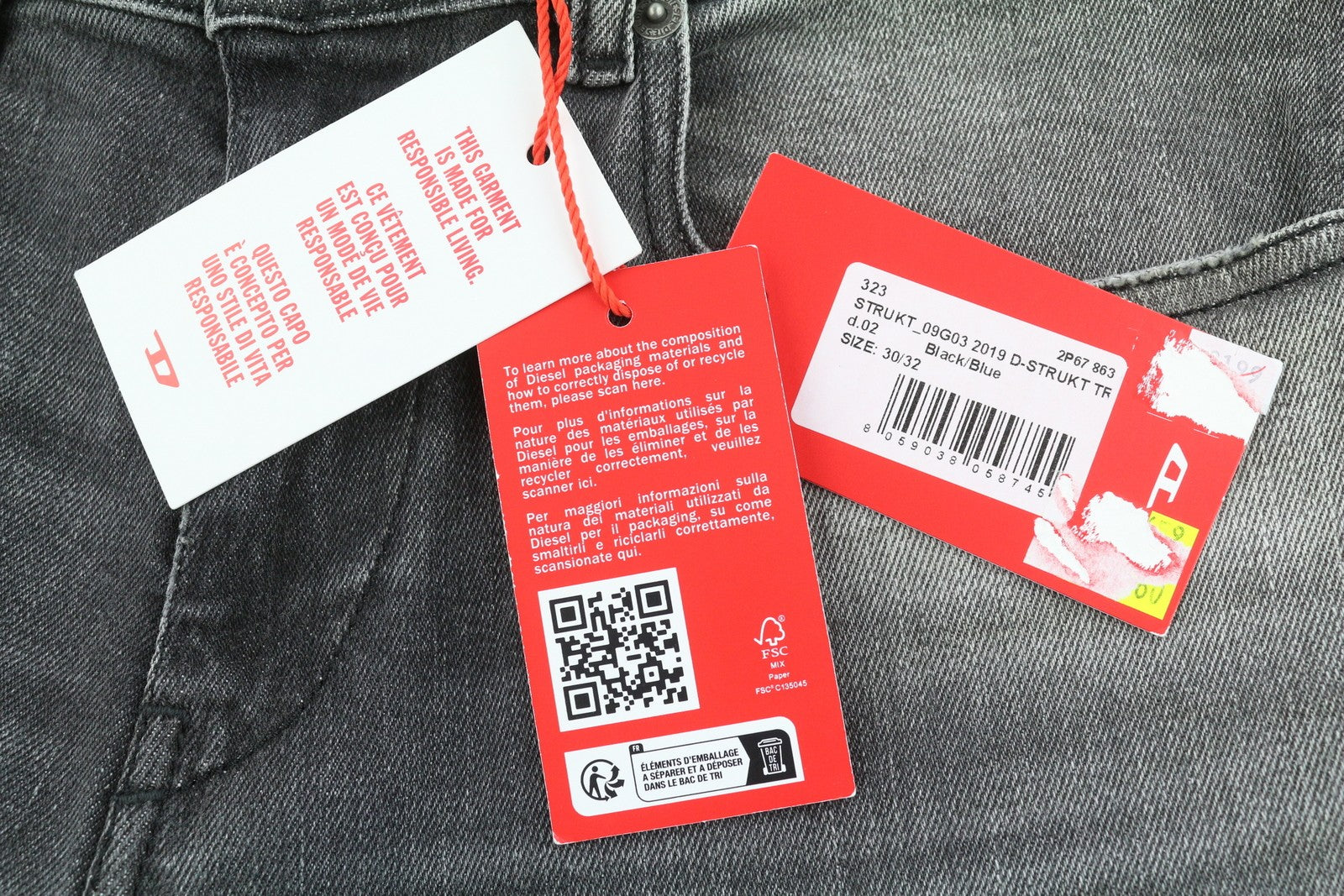 DIESEL 2019 D-Strukt 09G03 Men's Jeans W30/L32 Grey Faded Distress Slim