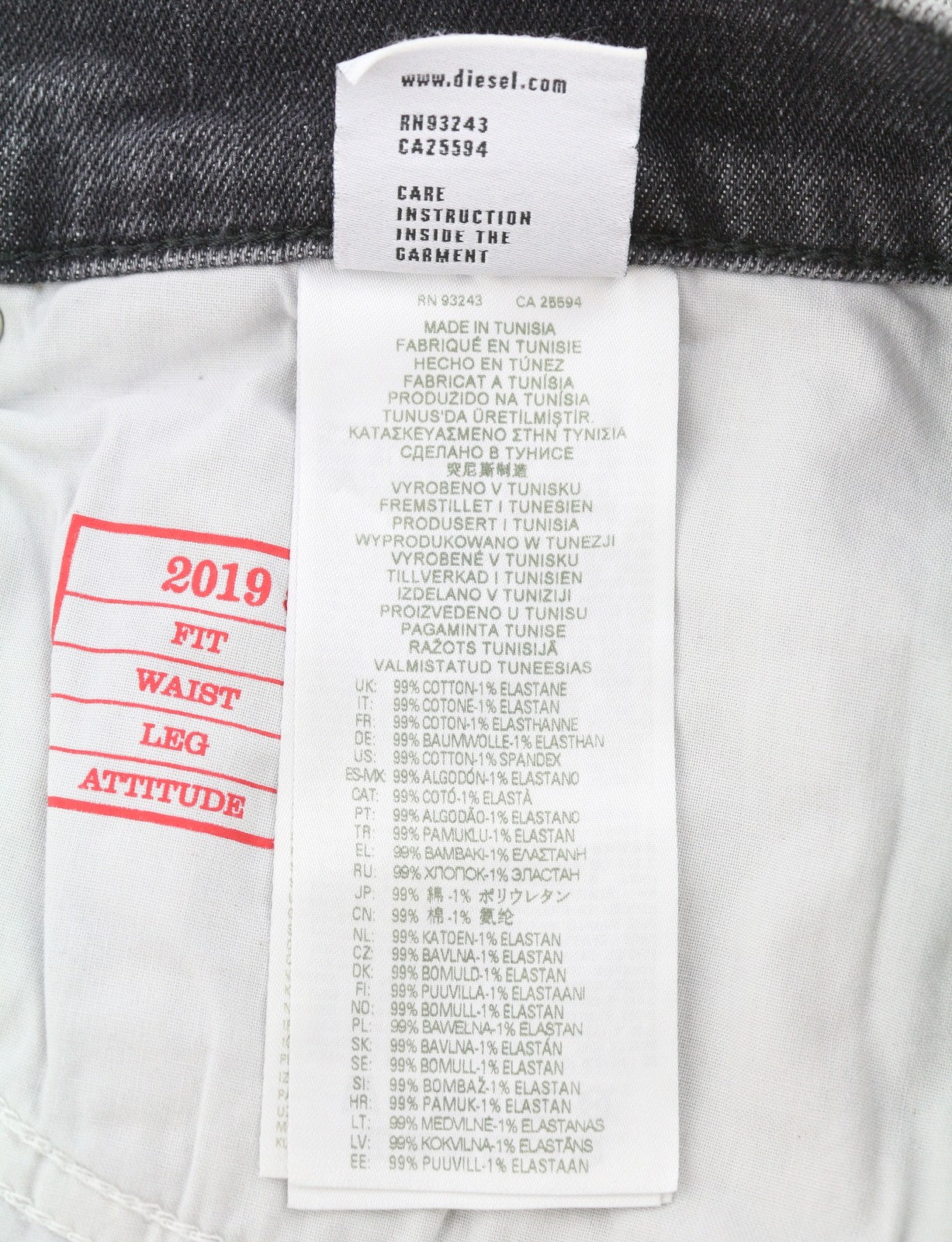 DIESEL 2019 D-Strukt 09G03 Men's Jeans W38/L32 Grey Faded Whiskers Distress