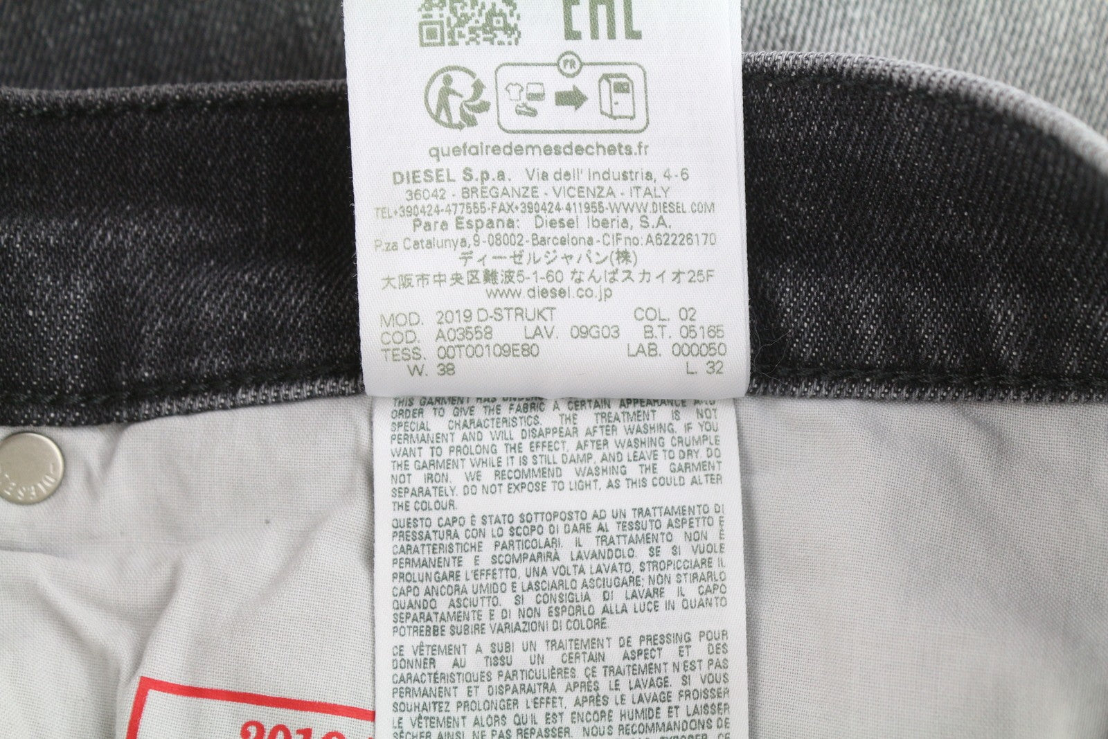DIESEL 2019 D-Strukt 09G03 Men's Jeans W38/L32 Grey Faded Whiskers Distress