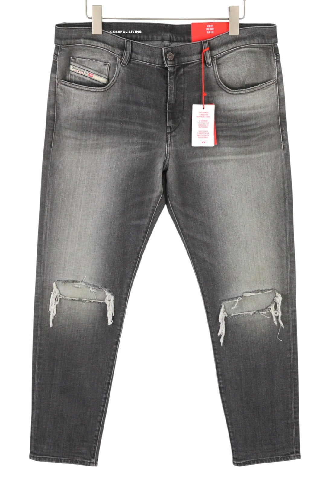 DIESEL 2019 D-Strukt 09G03 Men's Jeans W38/L32 Grey Faded Whiskers Distress