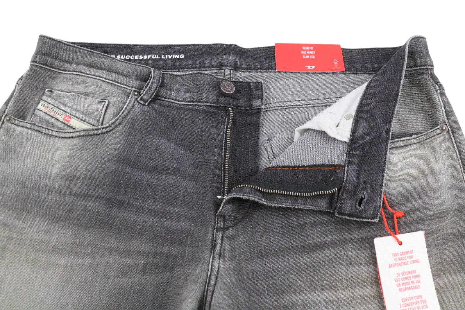 DIESEL 2019 D-Strukt 09G03 Men's Jeans W38/L32 Grey Faded Whiskers Distress