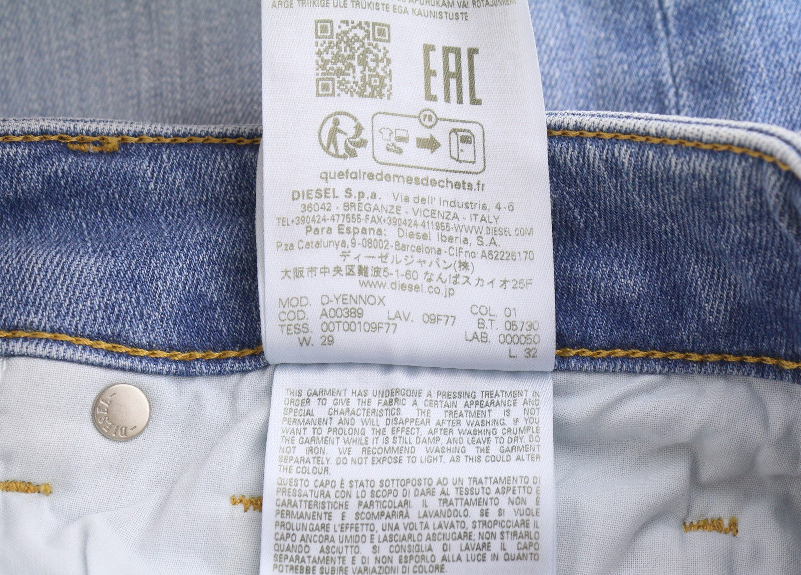 DIESEL D-Yennox 09F77 Men's Jeans W29/L32 Blue Faded Regular Fit Tapered Leg