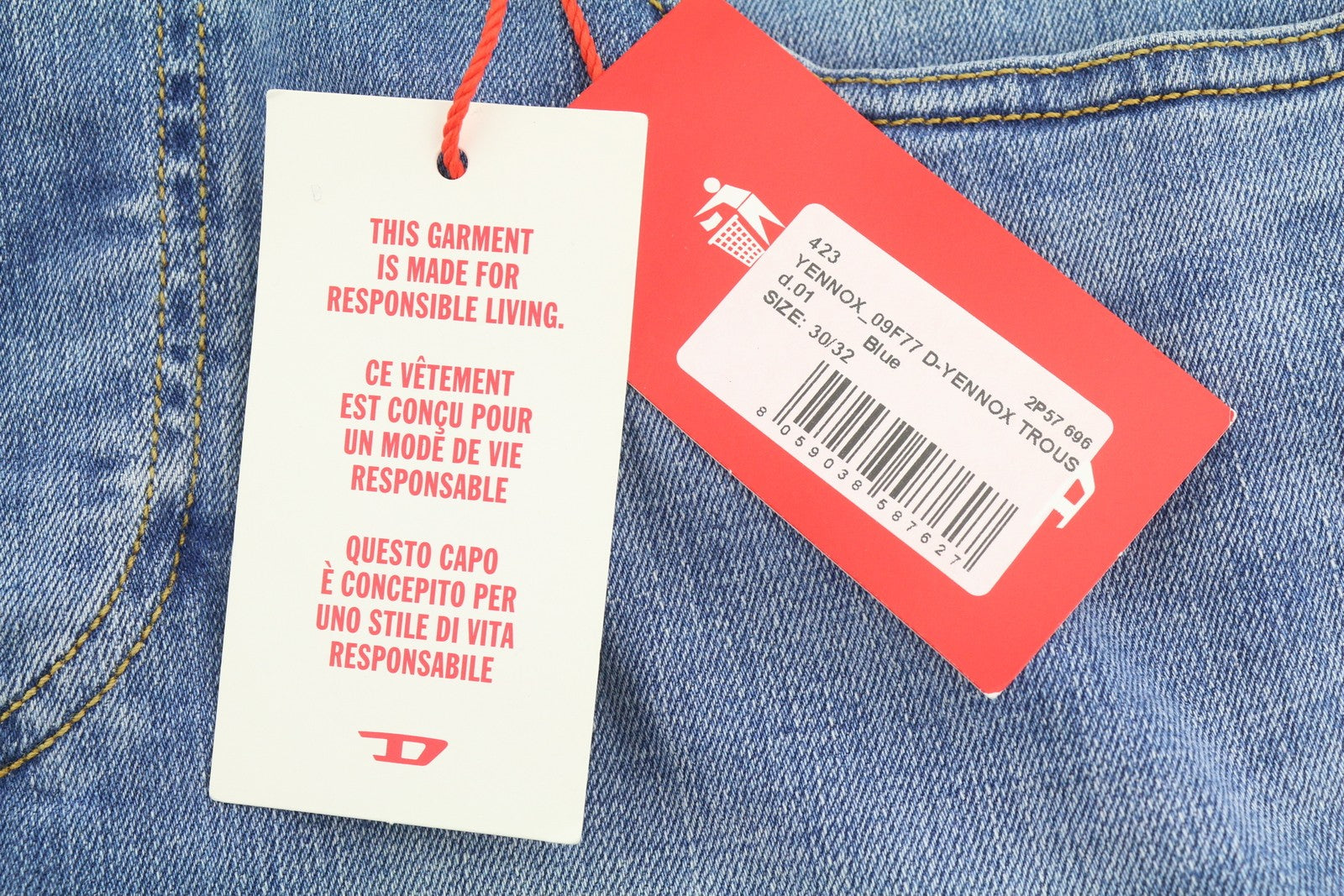DIESEL D-Yennox 09F77 Men's Jeans W30/L32 Blue Faded Regular Fit Tapered Leg