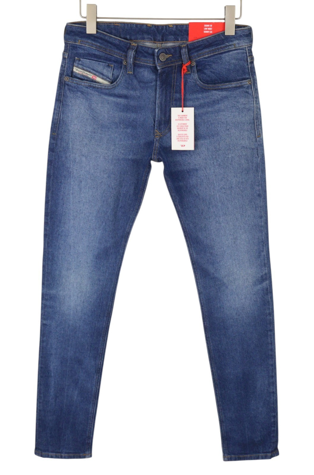 DIESEL 1979 Sleenker 0ENAH Men's Jeans W30/L32 Blue Faded Whiskers Skinny Fit